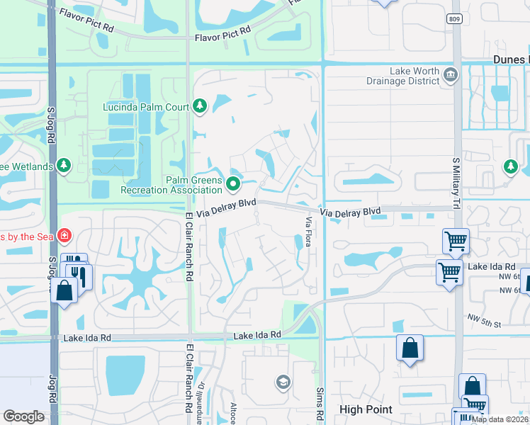 map of restaurants, bars, coffee shops, grocery stores, and more near 6200 Via Delray Boulevard in Delray Beach