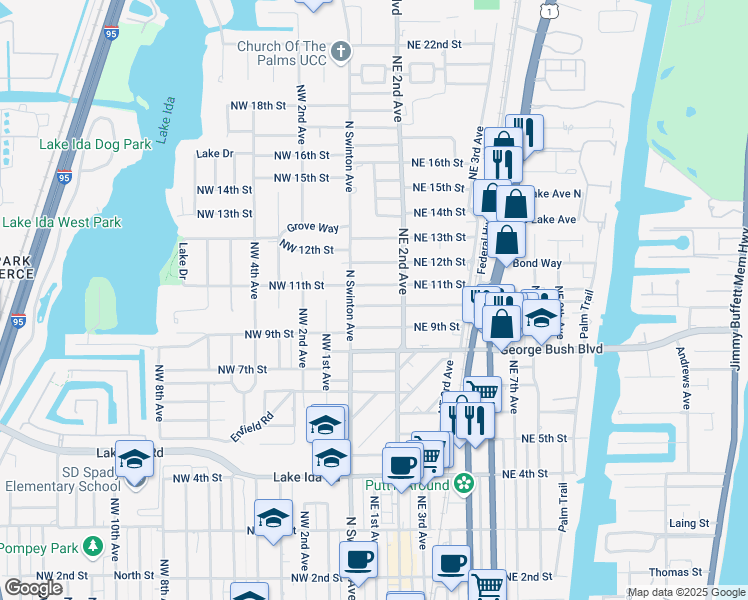 map of restaurants, bars, coffee shops, grocery stores, and more near 25 Northeast 10th Street in Delray Beach