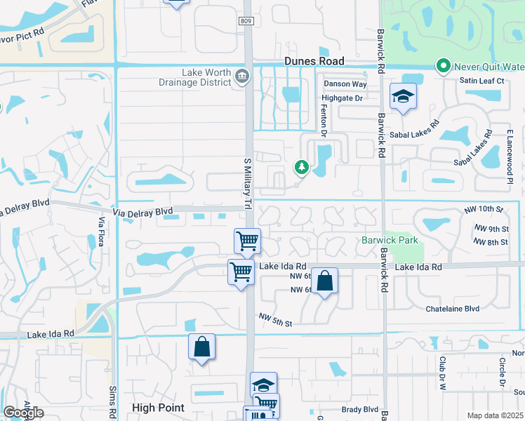 map of restaurants, bars, coffee shops, grocery stores, and more near 636 Hummingbird Lane in Delray Beach