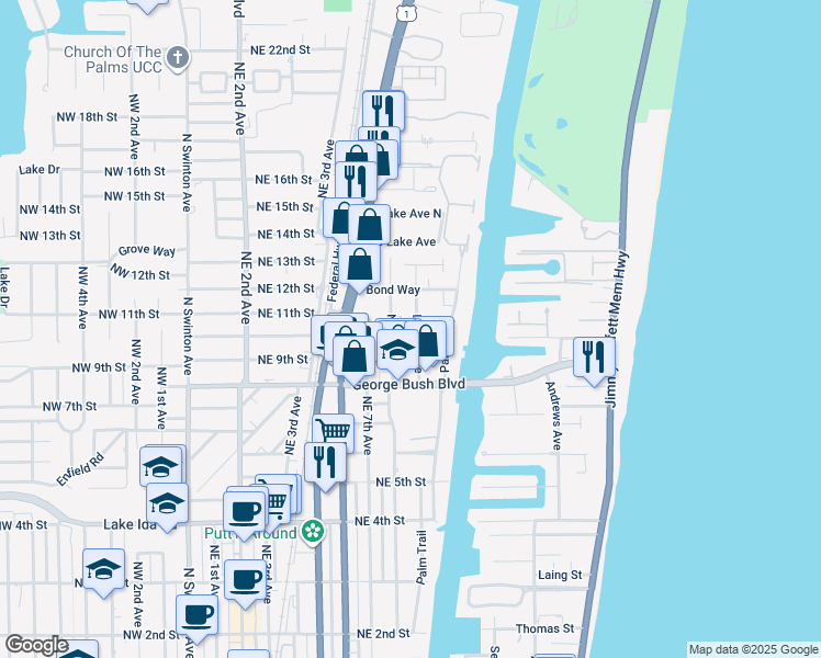 map of restaurants, bars, coffee shops, grocery stores, and more near 905 Witherspoon Lane in Delray Beach