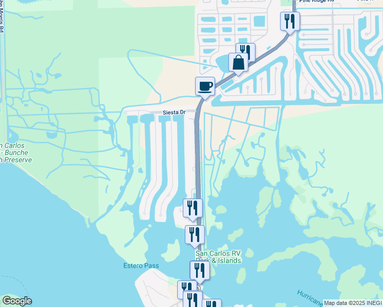 map of restaurants, bars, coffee shops, grocery stores, and more near 18030 San Carlos Boulevard in Fort Myers Beach