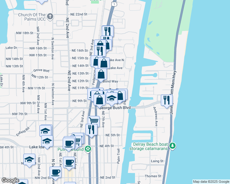 map of restaurants, bars, coffee shops, grocery stores, and more near 905 Witherspoon Lane in Delray Beach