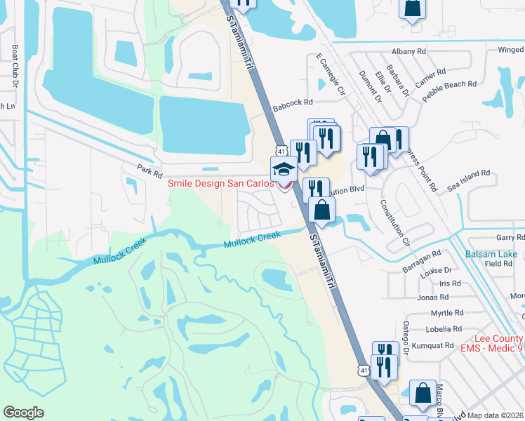 map of restaurants, bars, coffee shops, grocery stores, and more near 68 Sturbridge Lane in Fort Myers
