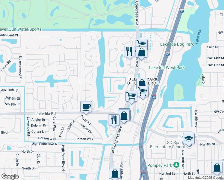 map of restaurants, bars, coffee shops, grocery stores, and more near 1050 Northwest 19th Terrace in Delray Beach