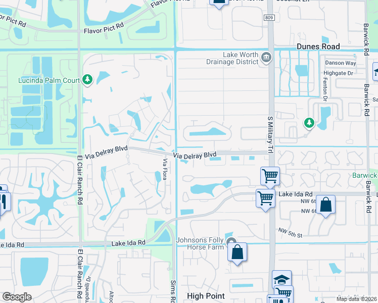 map of restaurants, bars, coffee shops, grocery stores, and more near 5465 Grande Palm Circle in Delray Beach
