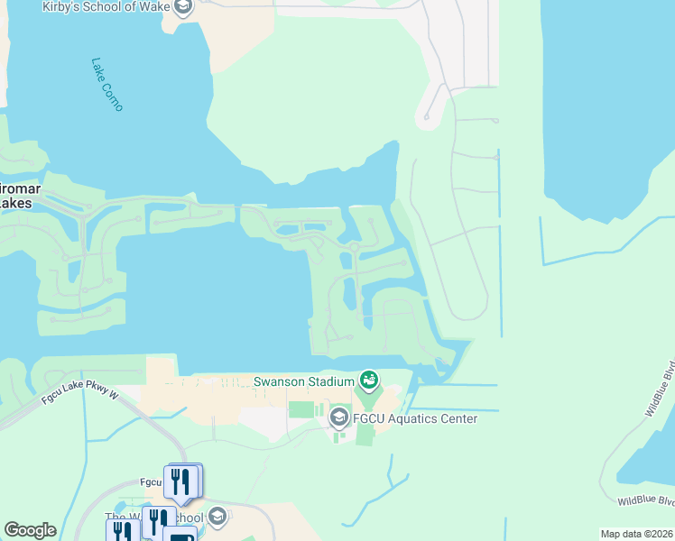 map of restaurants, bars, coffee shops, grocery stores, and more near 17400 Via Lugano Court in Miromar Lakes