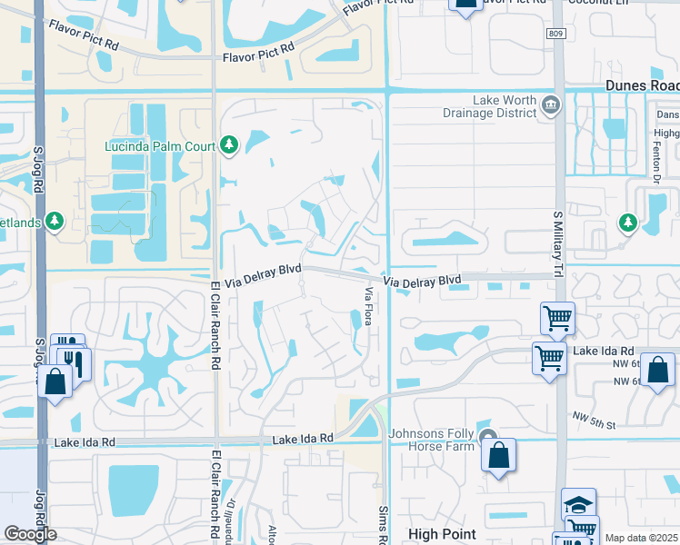 map of restaurants, bars, coffee shops, grocery stores, and more near Via Delray in Delray Beach