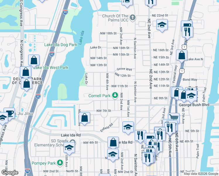 map of restaurants, bars, coffee shops, grocery stores, and more near 1100 Northwest 4th Avenue in Delray Beach