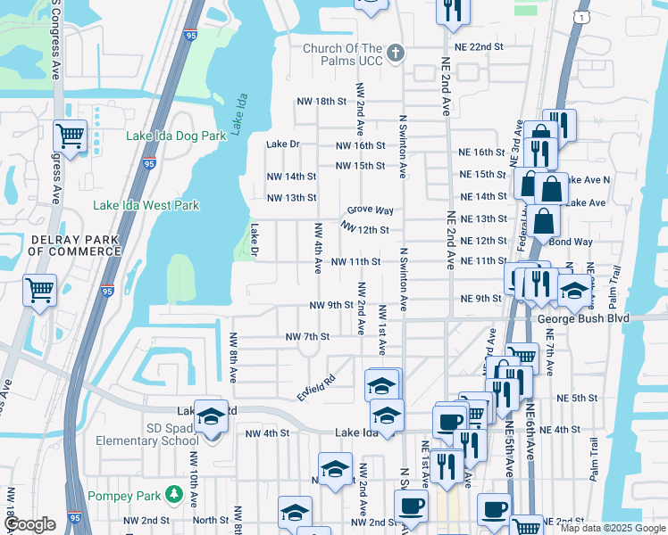 map of restaurants, bars, coffee shops, grocery stores, and more near 225 Northwest 11th Street in Delray Beach