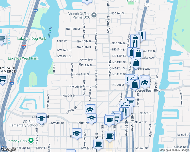 map of restaurants, bars, coffee shops, grocery stores, and more near 6 Northwest 11th Street in Delray Beach
