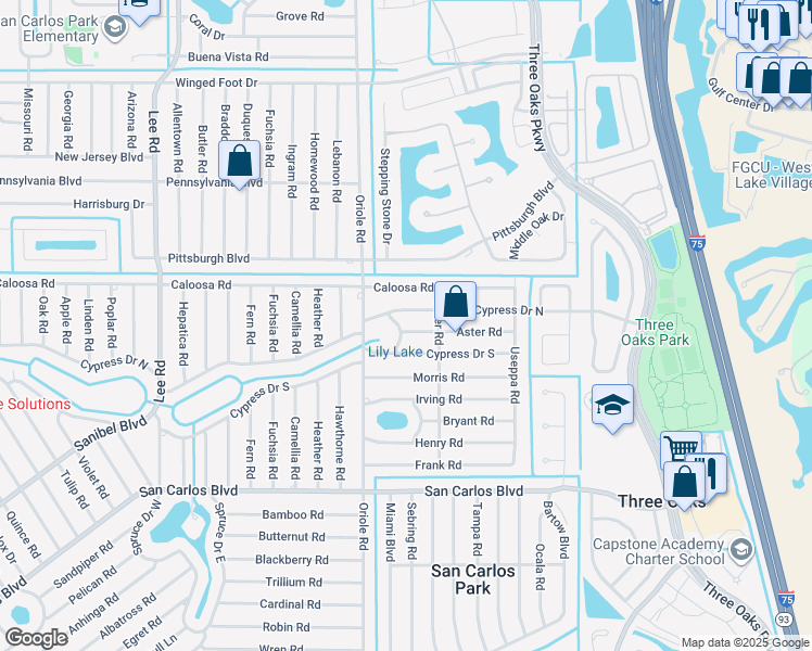 map of restaurants, bars, coffee shops, grocery stores, and more near 9036 Cypress Drive North in Fort Myers