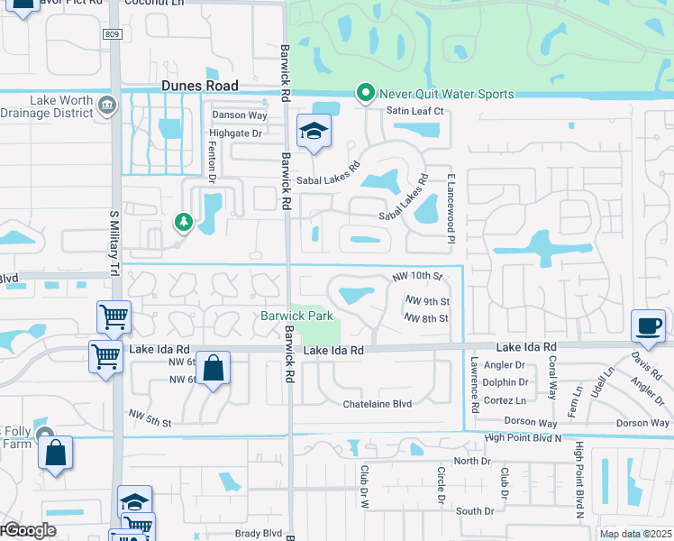 map of restaurants, bars, coffee shops, grocery stores, and more near 4165 NW 10th St in Delray Beach