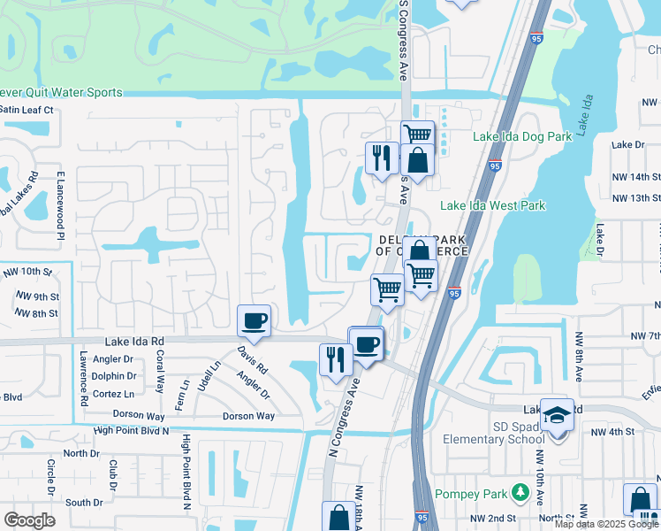 map of restaurants, bars, coffee shops, grocery stores, and more near 1080 Northwest 19th Terrace in Delray Beach