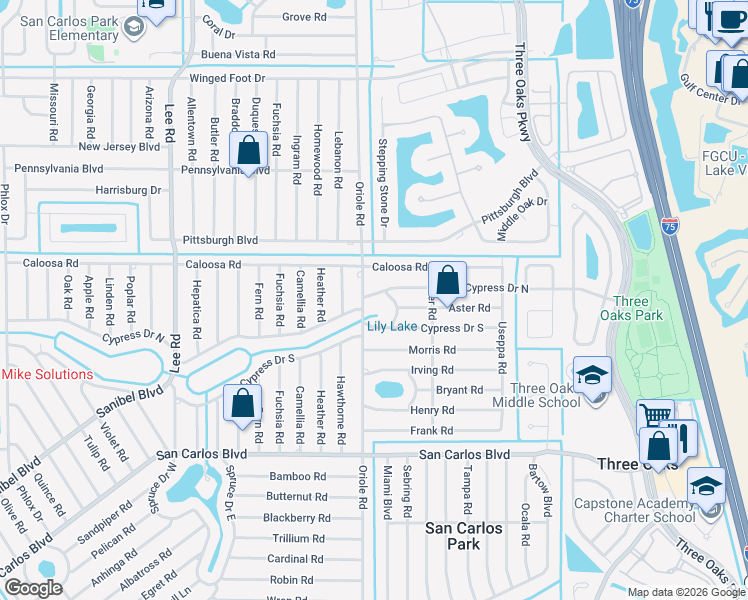 map of restaurants, bars, coffee shops, grocery stores, and more near 8504 Cypress Drive South in Fort Myers