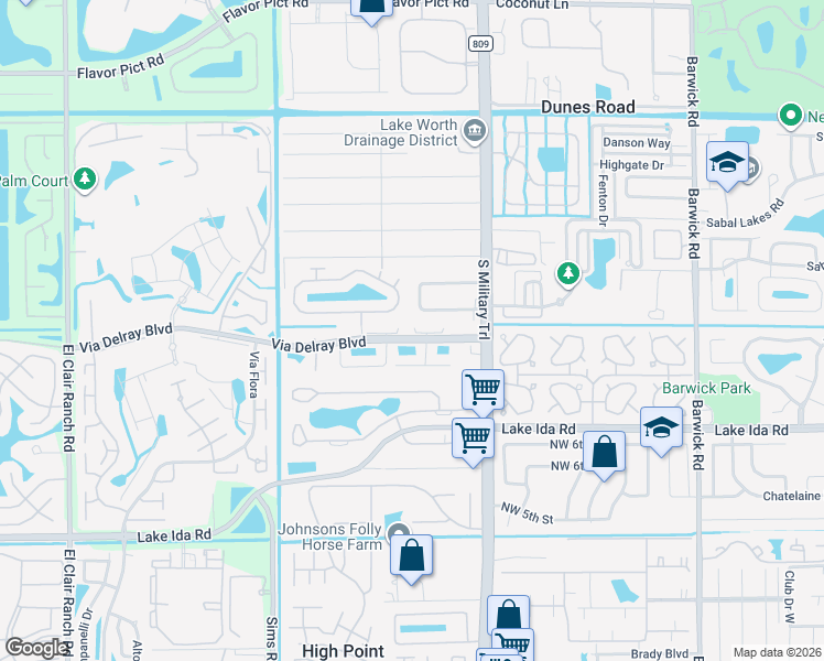map of restaurants, bars, coffee shops, grocery stores, and more near 5165 Magellan Way East in Delray Beach