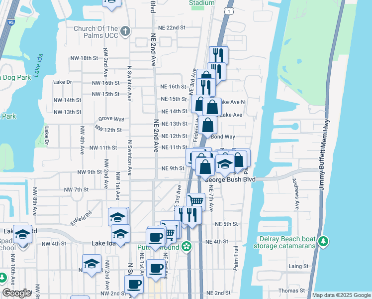 map of restaurants, bars, coffee shops, grocery stores, and more near 264 Northeast 11th Street in Delray Beach