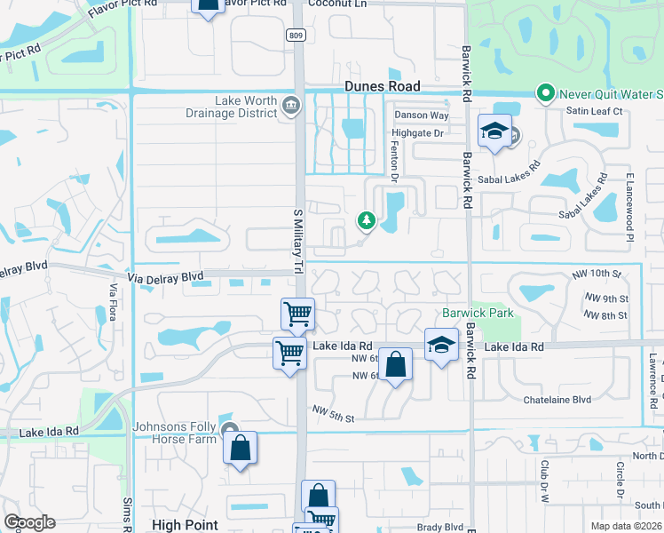 map of restaurants, bars, coffee shops, grocery stores, and more near 636 Hummingbird Lane in Delray Beach