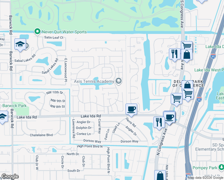 map of restaurants, bars, coffee shops, grocery stores, and more near 2456 Northwest 10th Street in Delray Beach