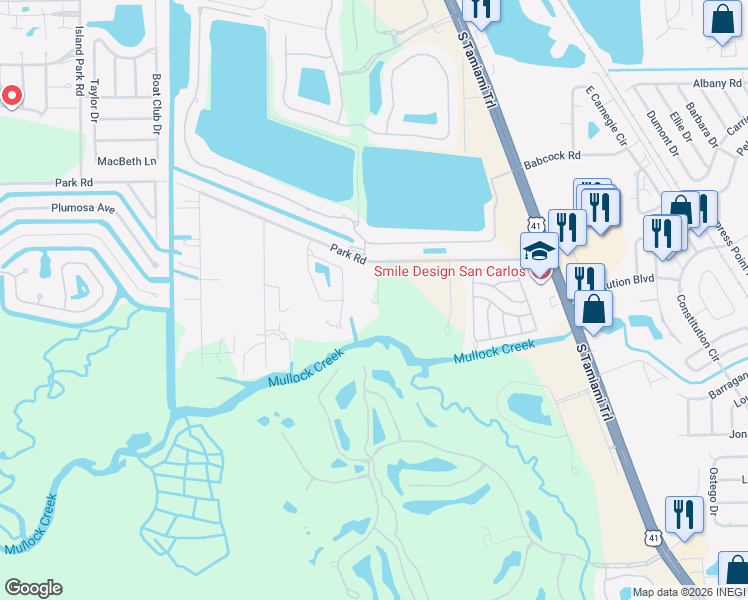 map of restaurants, bars, coffee shops, grocery stores, and more near 5461 Park Road in Fort Myers