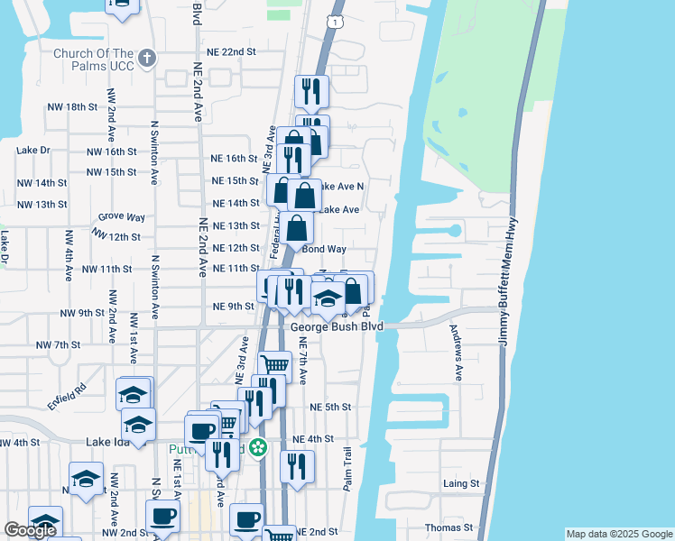 map of restaurants, bars, coffee shops, grocery stores, and more near 1014 Northeast 9th Avenue in Delray Beach