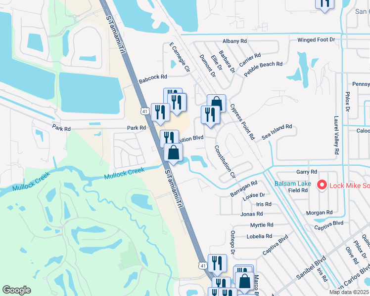 map of restaurants, bars, coffee shops, grocery stores, and more near 7000 Constitution Boulevard in Fort Myers