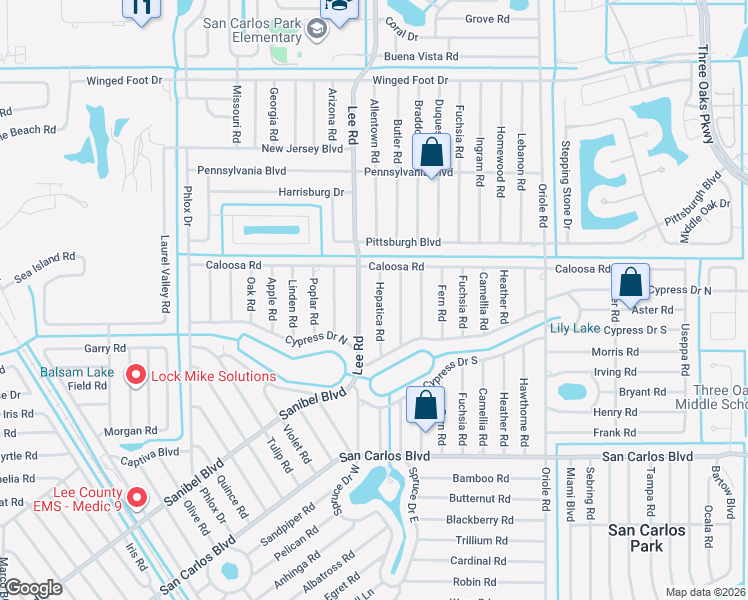 map of restaurants, bars, coffee shops, grocery stores, and more near 18246 Hepatica Road in Fort Myers