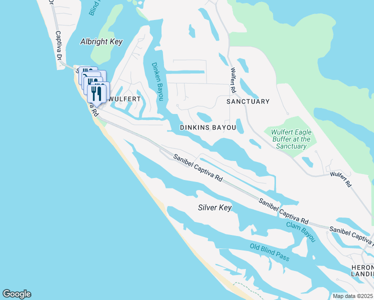 map of restaurants, bars, coffee shops, grocery stores, and more near 6008 White Heron Lane in Sanibel