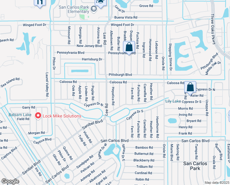 map of restaurants, bars, coffee shops, grocery stores, and more near 18241 Hepatica Road in Fort Myers