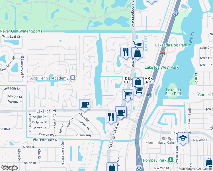 map of restaurants, bars, coffee shops, grocery stores, and more near 1095 Northwest 20th Avenue in Delray Beach