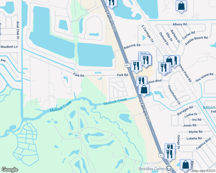 map of restaurants, bars, coffee shops, grocery stores, and more near 172 West Hampton Drive in Fort Myers