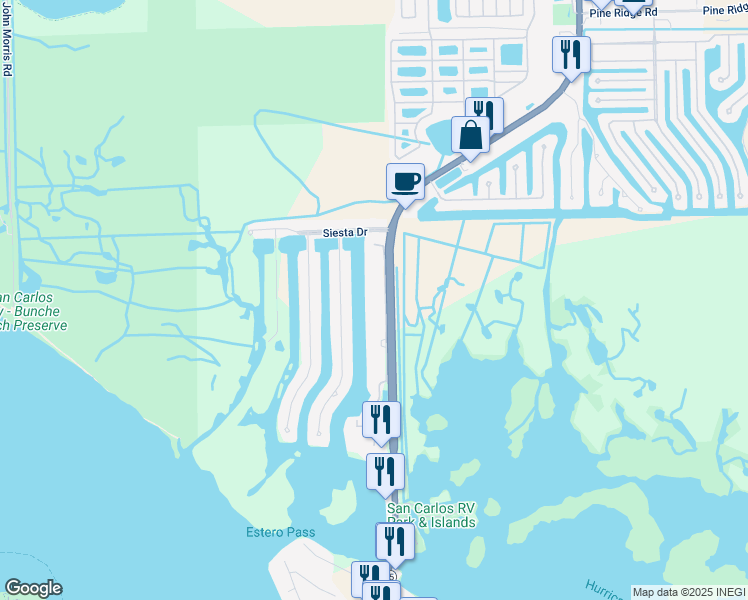 map of restaurants, bars, coffee shops, grocery stores, and more near 18227 Cutlass Drive in Fort Myers Beach