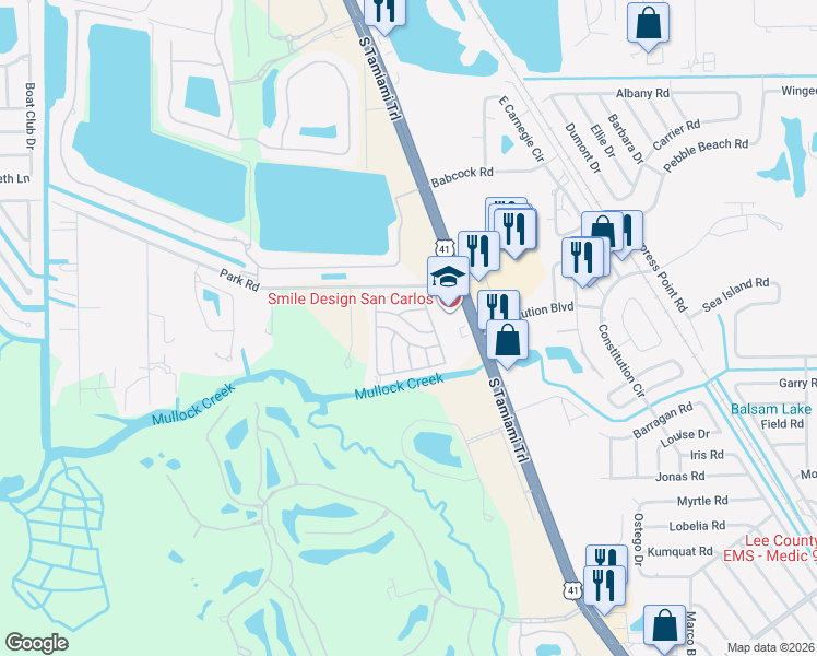 map of restaurants, bars, coffee shops, grocery stores, and more near 68 Sturbridge Lane in Fort Myers