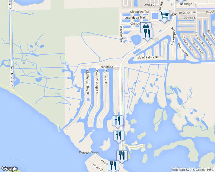 map of restaurants, bars, coffee shops, grocery stores, and more near 18227 Cutlass Drive in Fort Myers Beach