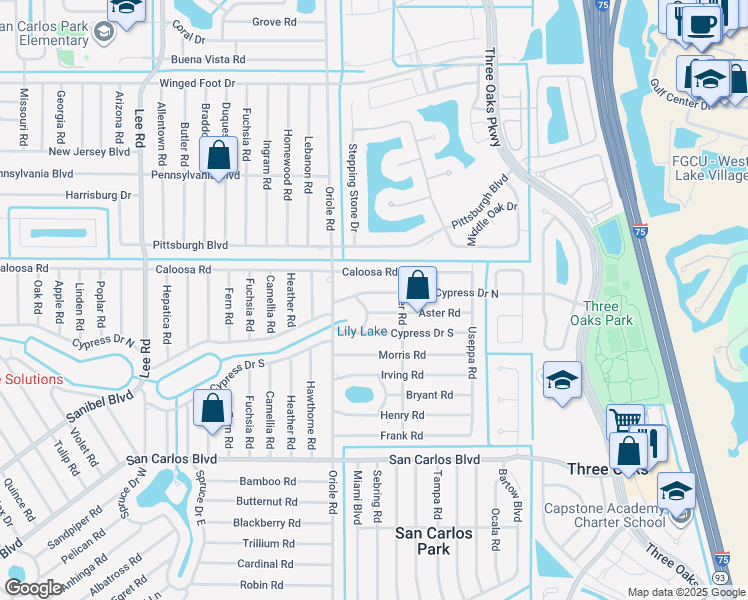 map of restaurants, bars, coffee shops, grocery stores, and more near 9036 Cypress Drive North in Fort Myers