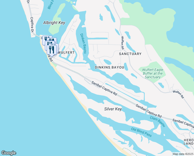 map of restaurants, bars, coffee shops, grocery stores, and more near 6008 White Heron Lane in Sanibel