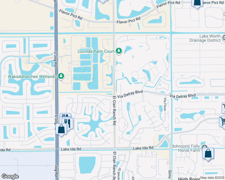 map of restaurants, bars, coffee shops, grocery stores, and more near 13491 Vía Vesta in Delray Beach