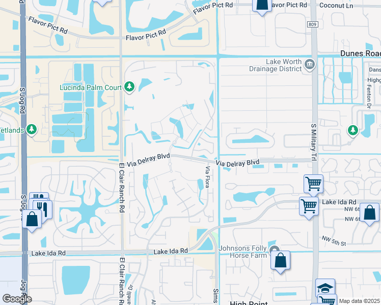 map of restaurants, bars, coffee shops, grocery stores, and more near 5665 Palm Greens Way in Delray Beach