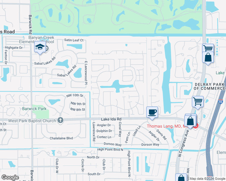 map of restaurants, bars, coffee shops, grocery stores, and more near 2923 Northwest 10th Street in Delray Beach
