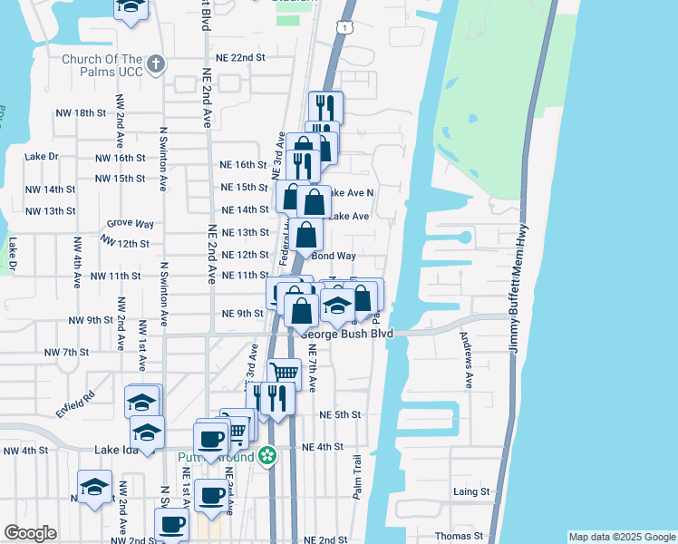 map of restaurants, bars, coffee shops, grocery stores, and more near 1010 Northeast 8th Avenue in Delray Beach