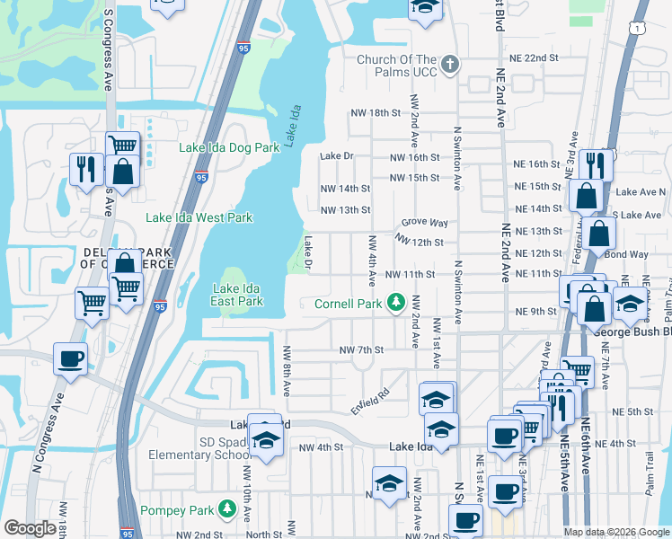 map of restaurants, bars, coffee shops, grocery stores, and more near 1103 Northwest 6th Avenue in Delray Beach