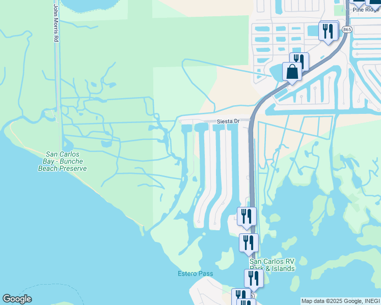 map of restaurants, bars, coffee shops, grocery stores, and more near 18150 Old Pelican Bay Drive in Fort Myers Beach