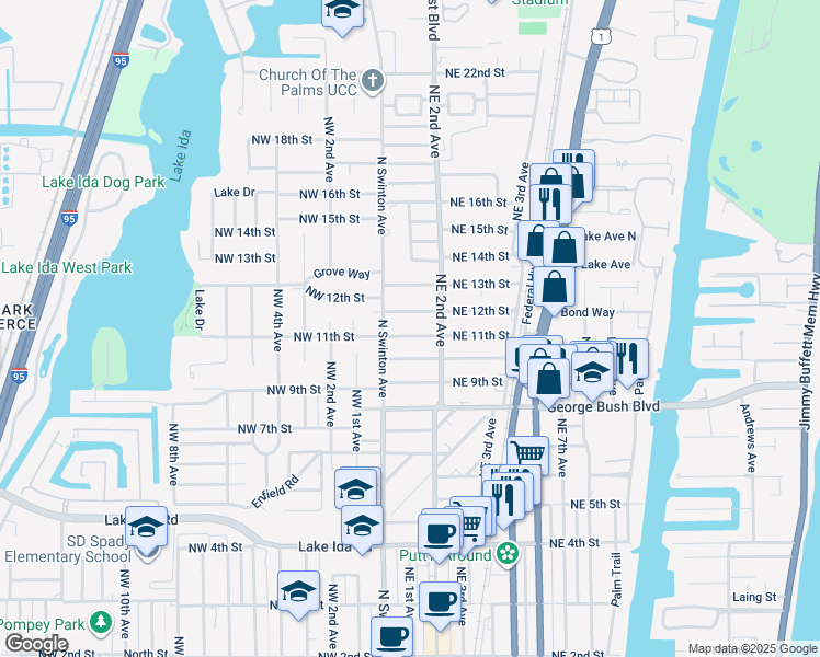 map of restaurants, bars, coffee shops, grocery stores, and more near 118 Northeast 11th Street in Delray Beach