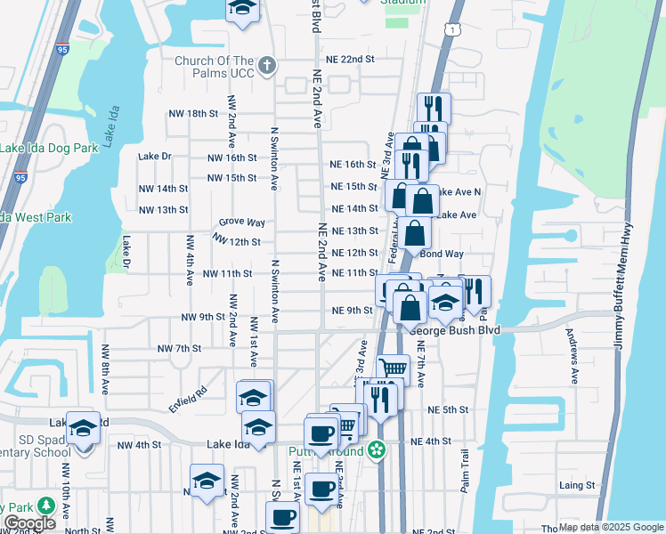 map of restaurants, bars, coffee shops, grocery stores, and more near 222 Northeast 11th Street in Delray Beach