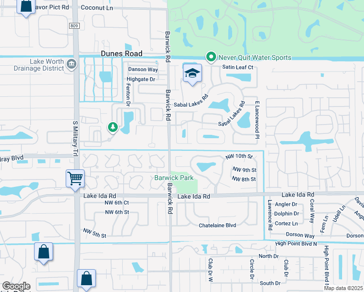 map of restaurants, bars, coffee shops, grocery stores, and more near 4294 South Magnolia Circle in Delray Beach