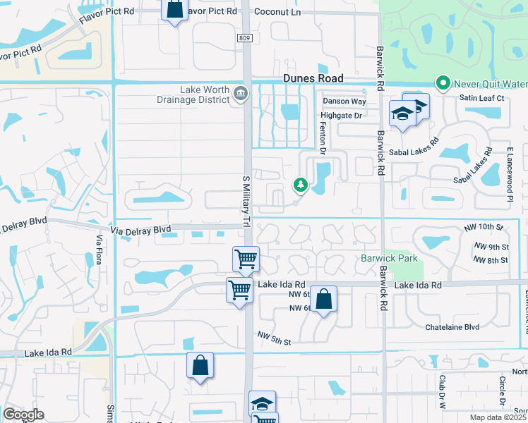 map of restaurants, bars, coffee shops, grocery stores, and more near 636 Hummingbird Lane in Delray Beach