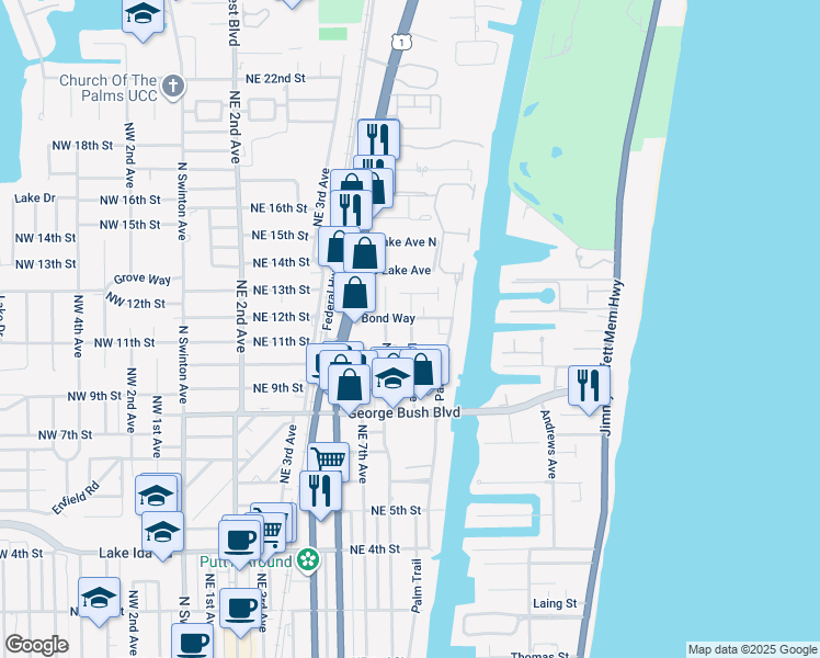 map of restaurants, bars, coffee shops, grocery stores, and more near 905 Witherspoon Lane in Delray Beach