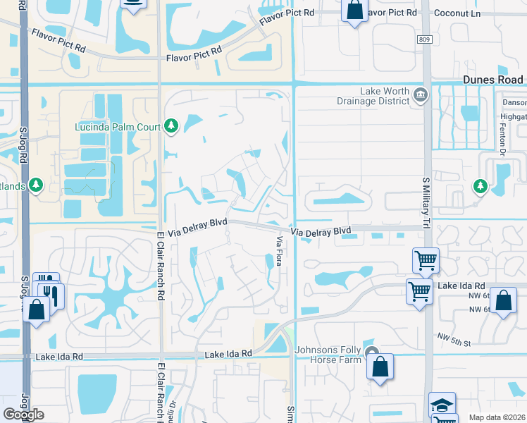map of restaurants, bars, coffee shops, grocery stores, and more near 5665 Palm Greens Way in Delray Beach