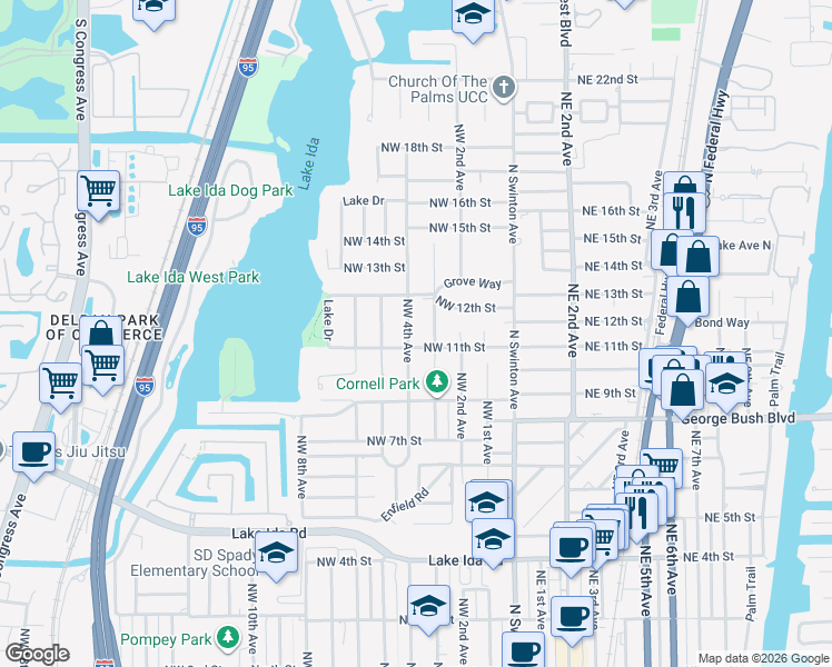 map of restaurants, bars, coffee shops, grocery stores, and more near 1100 Northwest 4th Avenue in Delray Beach