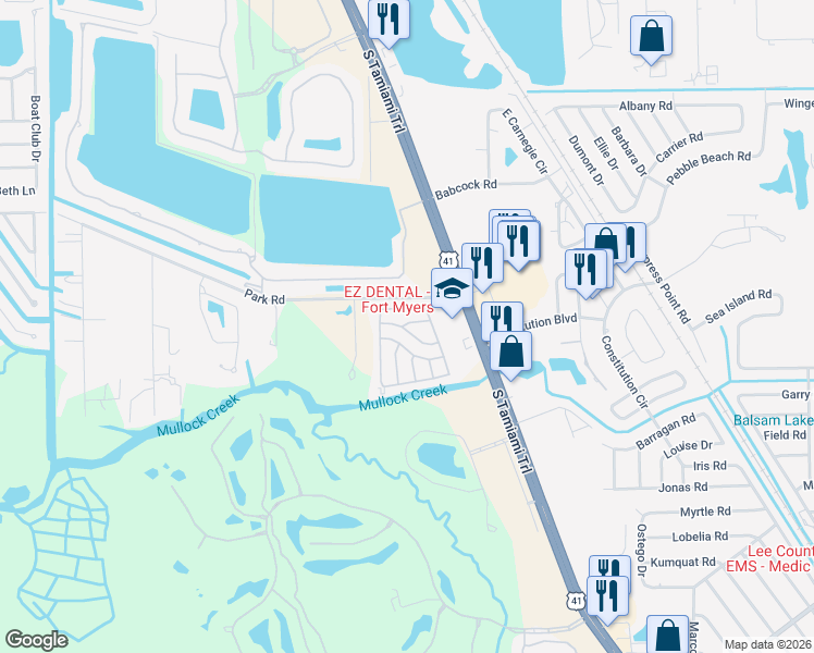 map of restaurants, bars, coffee shops, grocery stores, and more near 68 Sturbridge Lane in Fort Myers