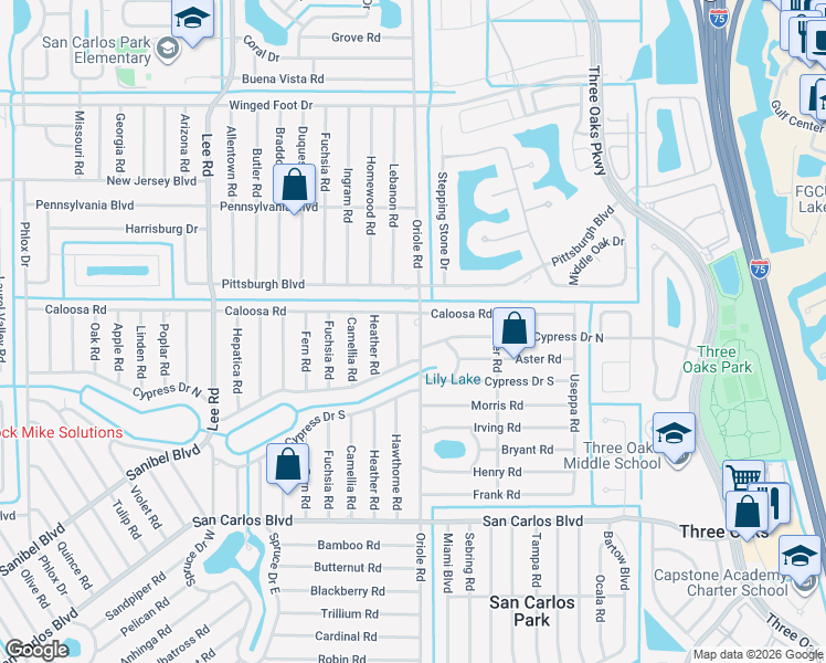 map of restaurants, bars, coffee shops, grocery stores, and more near 8504 Cypress Drive South in Fort Myers